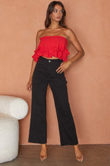 Meet Me At Sunset Frill Trim Bandeau Top Red