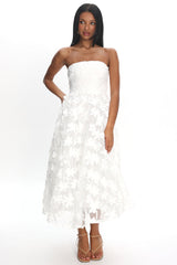 Dori Floral Embellished Midi Dress White