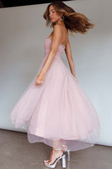 Fayette Strapless Mesh Midi Dress Blush