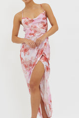 Erryn Tied Back Split Midi Dress Pink